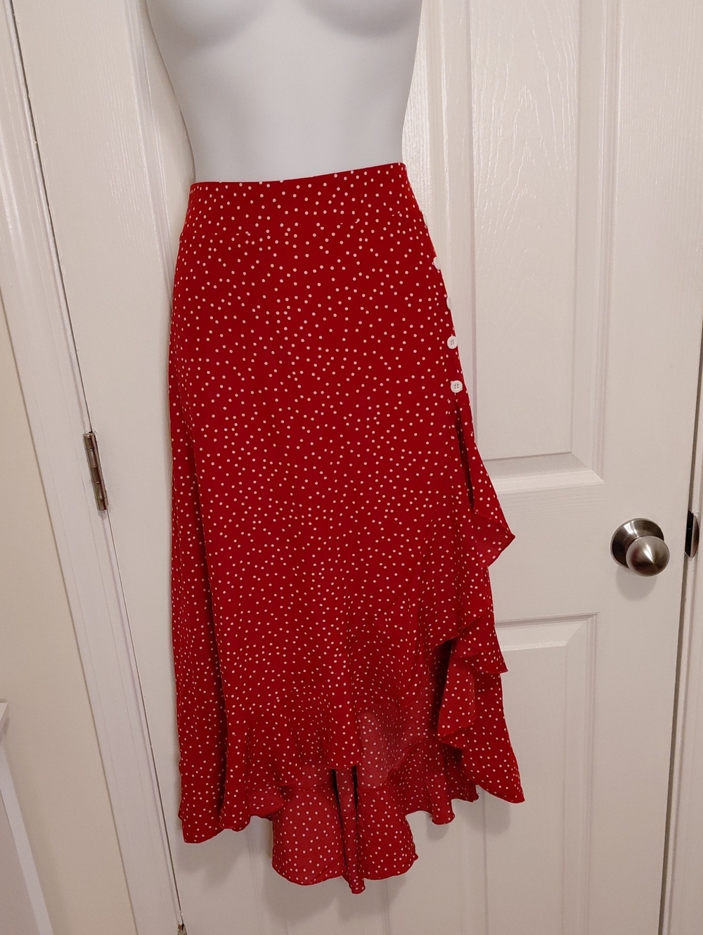 Source Unknown Red Polka Dot High-Low Ruffle Skirt